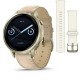 Смарт-годинник Garmin Venu 4 (41 мм) місячне золото з силіконовим ремінцем кольору слонової кістки і пісочним шкіряним