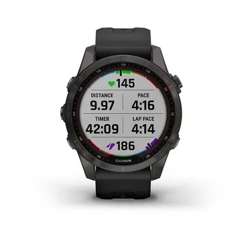 Смарт-годинник Garmin fenix 7S Sapphire Solar карбоново-сірий титановий DLC з чорним ремінцем