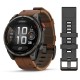 Смарт-годинник Garmin fenix 8 Pro AMOLED (47 мм) Sapphire карбоново-сірий DLC титан з каштановим шкіряним ремінцем