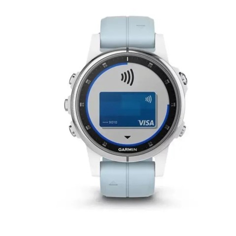 Смарт-часы Garmin fenix 5S Plus белые с серо-голубым ремешком