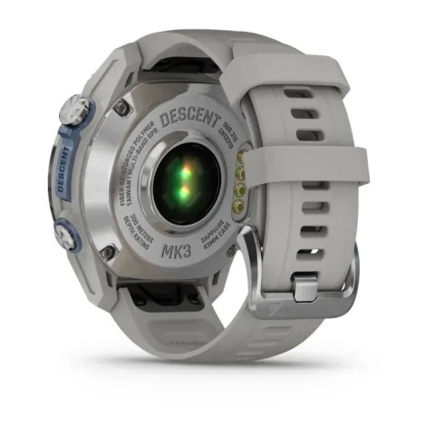 Смарт-годинник Garmin Descent Mk3 (43 мм) із нержавіючої сталі з силіконовим туманно-сірим ремінцем