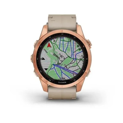 Смарт-годинник Garmin fenix 7S Sapphire Solar рожево-золотистий титановий зі шкіряним ремінцем кольору вапняка