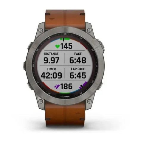 Смарт-часы Garmin fenix 7X Sapphire Solar титановые с каштановым кожаным ремешком