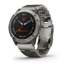 Смарт-часы Garmin fenix 6X Pro Solar титановые серебристые с титановым браслетом