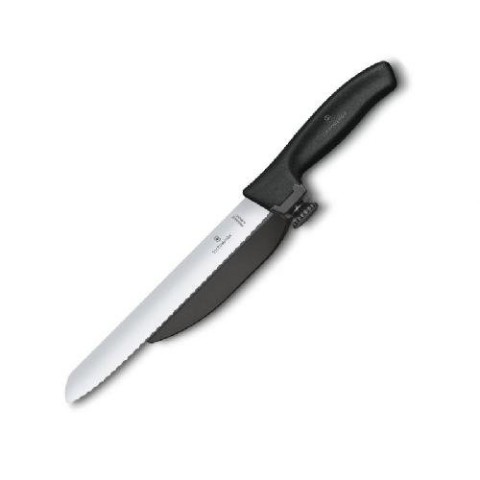 Кухонний ніж Victorinox SwissClassic DUX лезо 21см хвил. з направляючою з чорн. ручкою