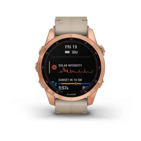 Смарт-годинник Garmin fenix 7S Sapphire Solar рожево-золотистий титановий зі шкіряним ремінцем кольору вапняка
