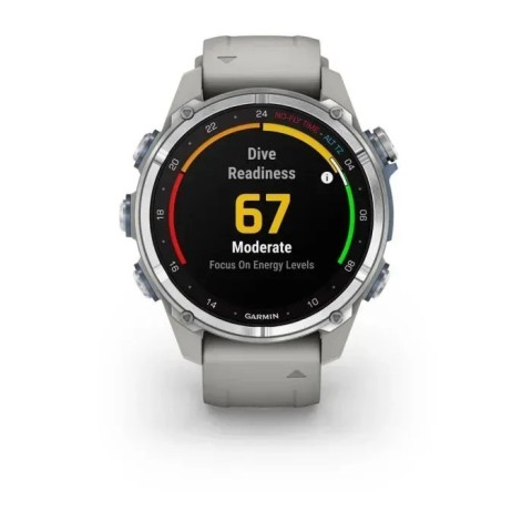 Смарт-годинник Garmin Descent Mk3 (43 мм) із нержавіючої сталі з силіконовим туманно-сірим ремінцем
