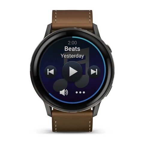 Спортивний годинник Garmin Venu 4 45 мм Slate Black із чорним силіконовим та Brown коричневим шкіряним ремінцями 010-03014-03