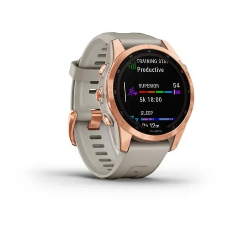 Смарт-годинник Garmin fenix 7S Solar рожево-золотистий зі світло-пісочним ремінцем