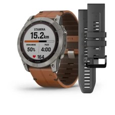 Смарт-часы Garmin fenix 7X Sapphire Solar титановые с каштановым кожаным ремешком