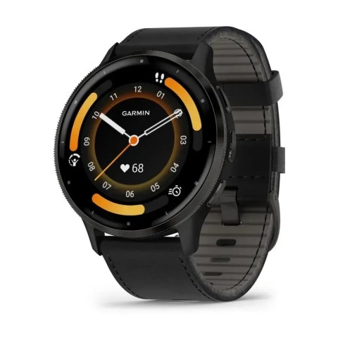 Смарт-часы Garmin Venu 3 черные со сланцевым стальным безелем и кожаным ремешком