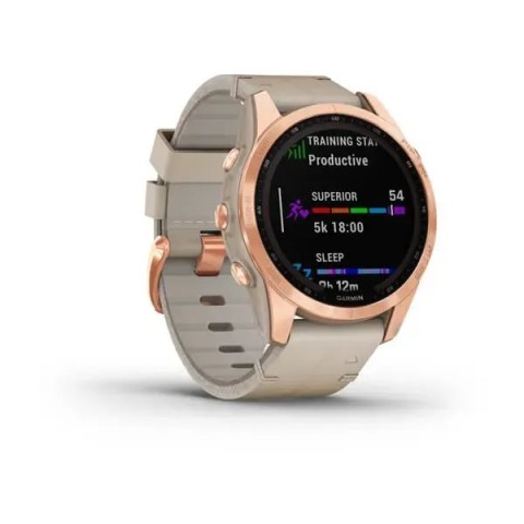 Смарт-годинник Garmin fenix 7S Sapphire Solar рожево-золотистий титановий зі шкіряним ремінцем кольору вапняка