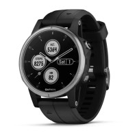 Смарт-часы Garmin fenix 5S Plus серебристо-черные с черным ремешком