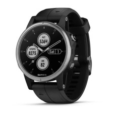 Смарт-часы Garmin fenix 5S Plus серебристо-черные с черным ремешком
