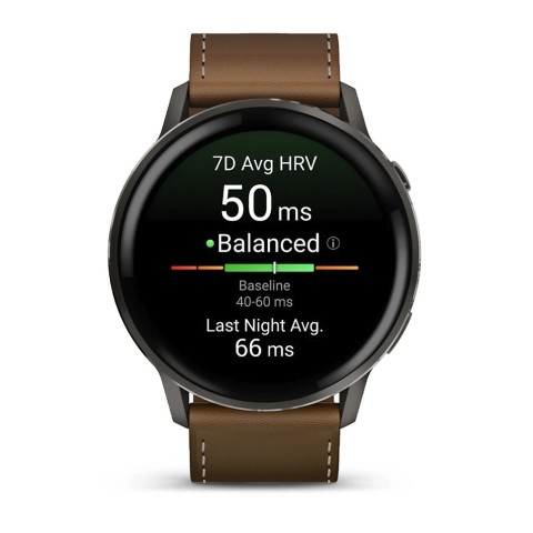 Спортивний годинник Garmin Venu 4 45 мм Slate Black із чорним силіконовим та Brown коричневим шкіряним ремінцями 010-03014-03