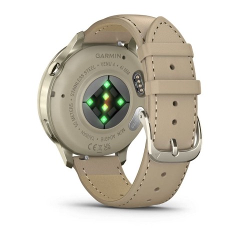 Спортивний годинник Garmin Venu 4 41мм Lunar Gold із шкіряним ремінцем 010-03013-03