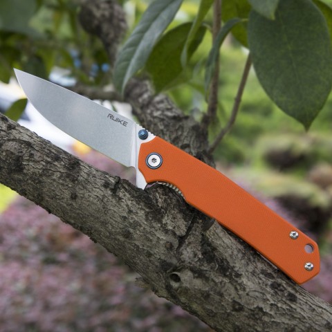 Ніж складаний туристичний Ruike P801-J, (8.6 см) 14C28N /  G10 помаранчевий