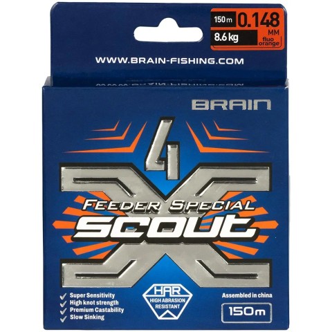 Шнур Brain Scout 4X 150m (fluoro Orange) 0.148mm 8.6kg