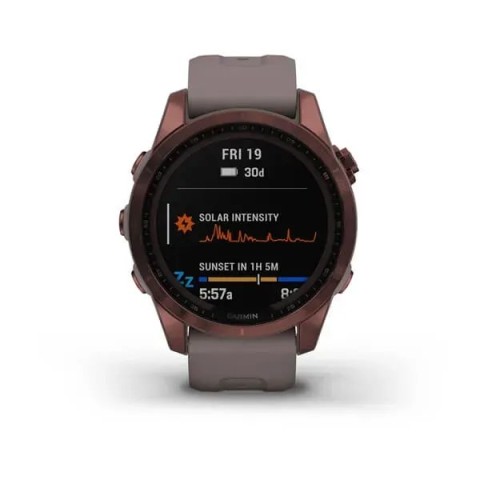 Смарт-годинник Garmin fenix 7S Sapphire Solar темно-бронзовий титановий з глиняно-сірим ремінцем