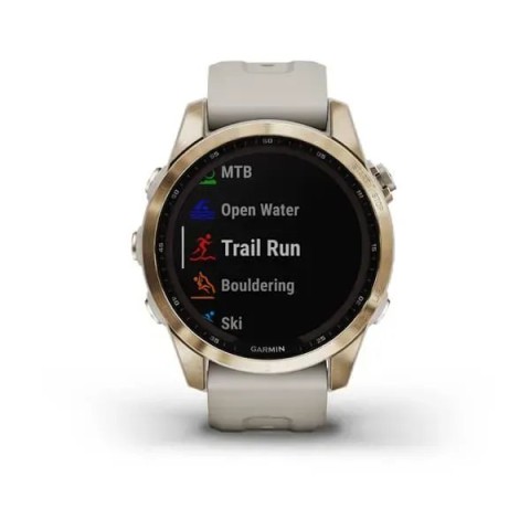 Смарт-годинник Garmin fenix 7S Sapphire Solar кремово-золотистий титановий зі світло-пісочним ремінцем