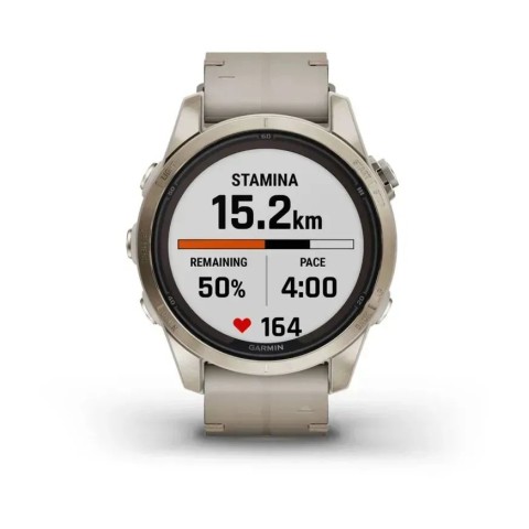 Смарт-годинник Garmin fenix 7S Pro Sapphire Solar Edition ніжно-золотистий зі шкіряним ремінцем кольору вапняка