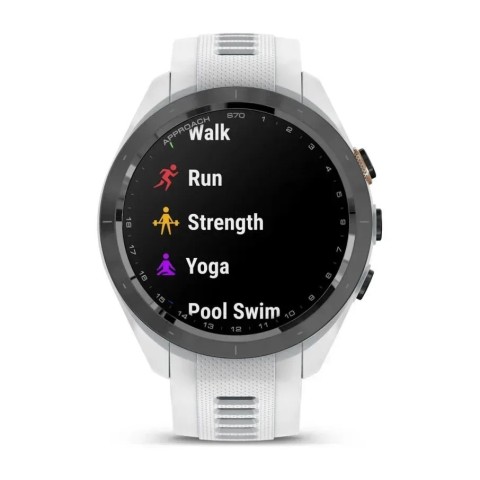 Смарт-годинник Garmin Approach S70 (42 мм) з чорним керамічним безелем та білим ремінцем