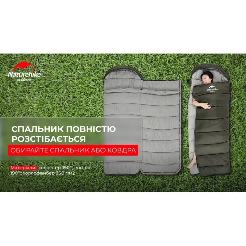 Спальник з капюшоном Naturehike U350 NH20MSD07, (1°C), правий, коричневий