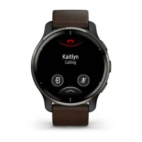 Смарт-годинник Garmin Venu 2 Plus графітовий з коричневим шкіряним ремінцем
