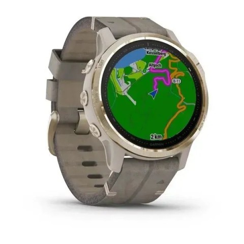 Смарт-часы Garmin fenix 6S Pro Sapphire золотистые с серым кожаным ремешком