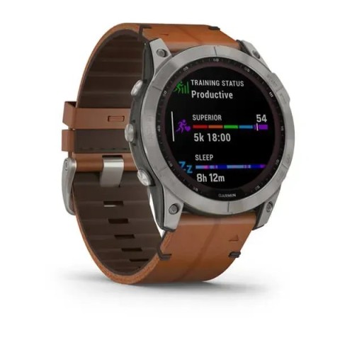 Смарт-часы Garmin fenix 7X Sapphire Solar титановые с каштановым кожаным ремешком