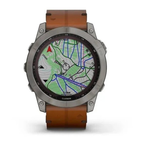 Смарт-годинник Garmin fenix 7X Sapphire Solar титановий з каштановим шкіряним ремінцем