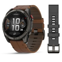 Смарт-годинник Garmin fenix 8 Pro AMOLED (51 мм) Sapphire карбоново-сірий DLC титан з каштановим шкіряним ремінцем