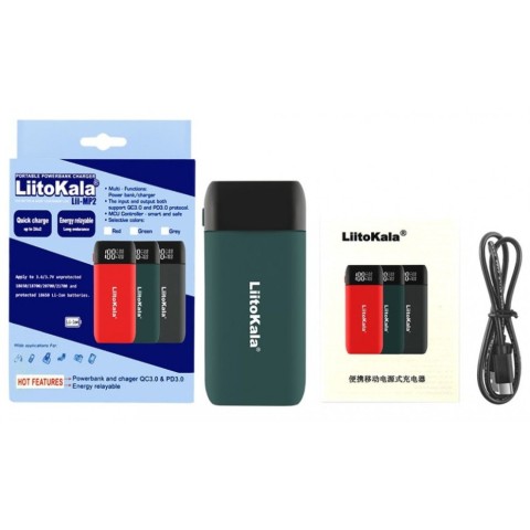 Зарядний пристрій-павербанк LiitoKala Lii-MP2  на 2 канали для акумуляторів, сірий