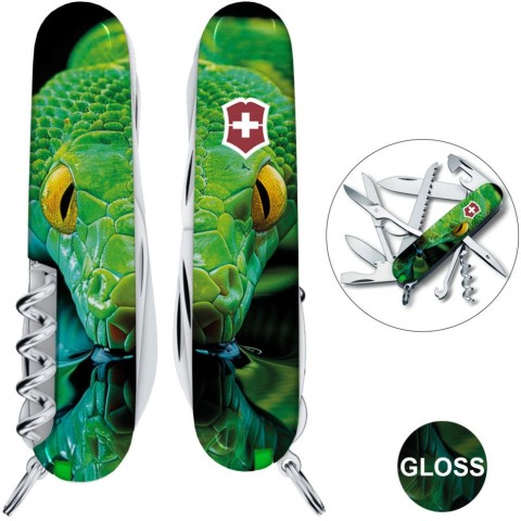 Ніж Victorinox Huntsman Zodiac 91мм,15функ ,Зелена дерев'яна змія
