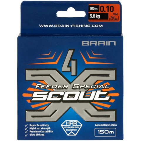 Шнур Brain Scout 4X 150m (fluoro Orange) 0.100mm 5.8kg