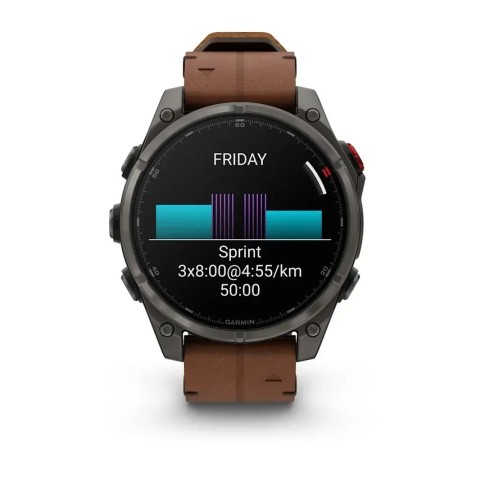Смарт-часы Garmin fenix 8 Pro AMOLED (47 мм) Sapphire карбоново-серый DLC титан с каштановым кожаным ремешком
