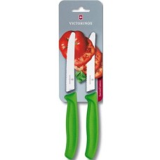 Набор ножей кухонных Victorinox SwissClassic, 11 см, серрейтор, 2шт. блистер, зеленые