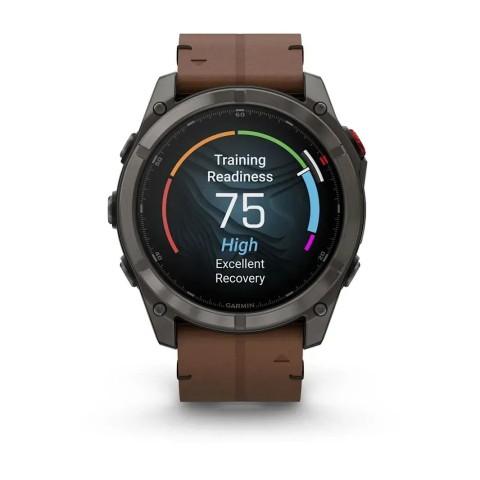 Смарт-годинник Garmin fenix 8 Pro AMOLED (51 мм) Sapphire карбоново-сірий DLC титан з каштановим шкіряним ремінцем
