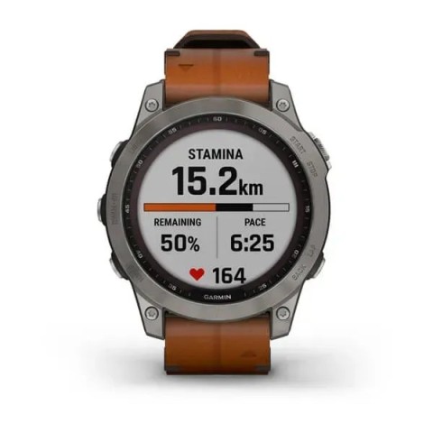 Смарт-годинник Garmin fenix 7 Sapphire Solar титановий з каштановим шкіряним ремінцем