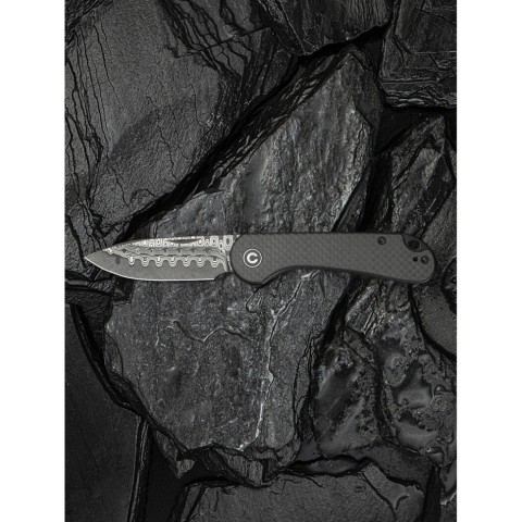 Ніж складаний кишеньковий Civivi Elementum Slip Joint, (7.5 см) Damascus / Carbon Fiber сірий