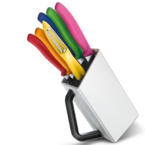 Набір кухонний Victorinox SwissClassic Utility Block 6шт з кольор. ручками з підставкою (5 ножій, овочечистка)