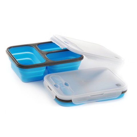 Ланчбокс складаний з кришкою-засувкою та ловилкою блакитний СИЛА (350 мл/350 мл/650 мл))
