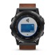 Смарт-часы Garmin Fenix ​​5X Plus Sapphire серые с коричневым кожаным ремешком