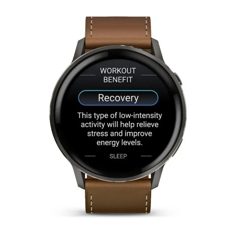 Смарт-годинник Garmin Venu 4 (45 мм) сланцевий з чорним силіконовим ремінцем та коричневим шкіряним