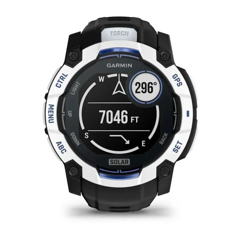 Смарт-годинник Garmin Instinct 3 (50 мм) Solar білий камінь/чорний/синя блискавка