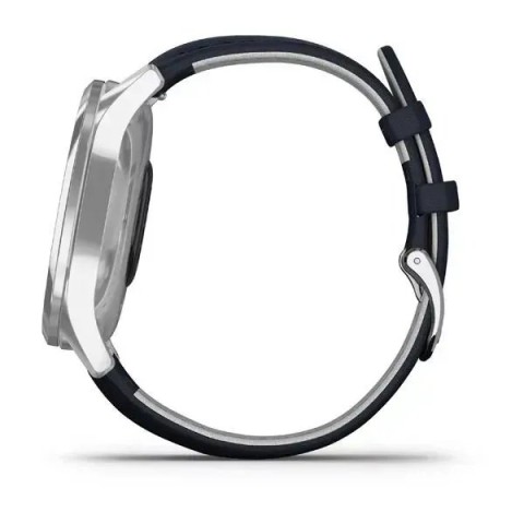 Смарт-годинник Garmin vivomove Luxe зі сріблястим корпусом та темно-синім ремінцем