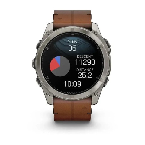 Смарт-часы Garmin fenix 8 AMOLED (51 мм) Sapphire титановый с каштановым кожаным ремешком