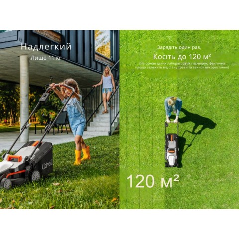Акумуляторна газонокосарка Litheli, живлення від павербанку (УМБ Litheli Power Bank 20000 mAh, 45 W, 4А SE в комплекті)
