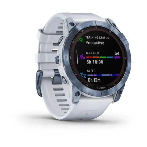 Смарт-годинник Garmin fenix 7X Sapphire Solar мінерально-синій титановий DLC з ремінцем кольору білого каменю