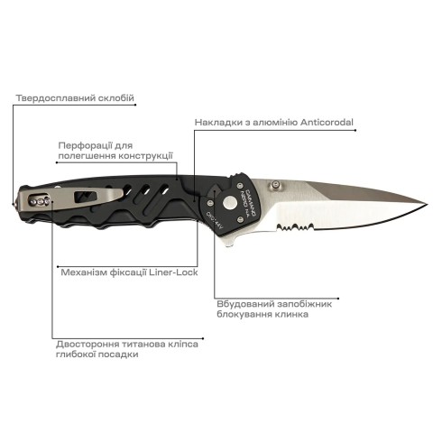 Нож Extrema Ratio Caimano Nero N.A. Satin, Полусеррейтор ц:black